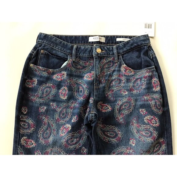 Guess Women’s Psychedelic Tom Boy Jeans Relaxed Fit Embroidering Paisley Size 27 - Picture 5 of 12